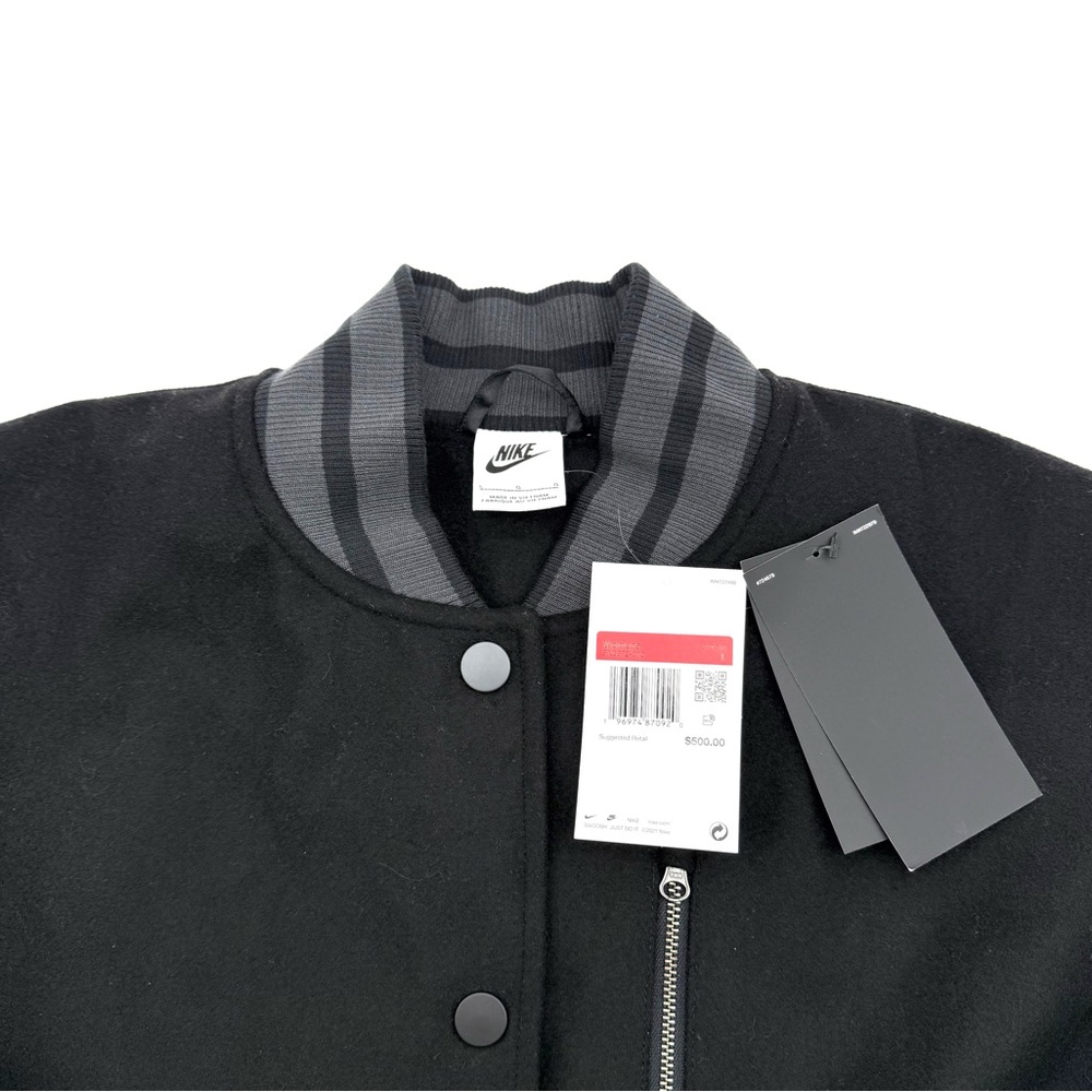 NWT New Nike Women's Destroyer Leather Bomber Jacket Coat Size Large L Black - Picture 6 of 6